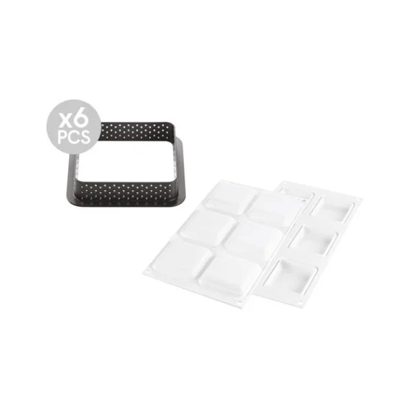 Kit Moule Silicone 6 Tartelettes Carrées 80mm Silikomart Professional ﻿soldes 7