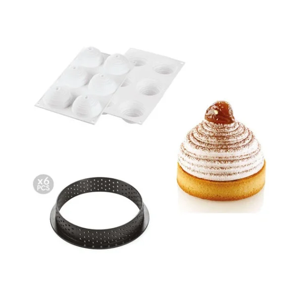 prix de gros Kit Moule Silicone 6 Tartelettes Ø 80mm Mont Blanc Silikomart Professional 1