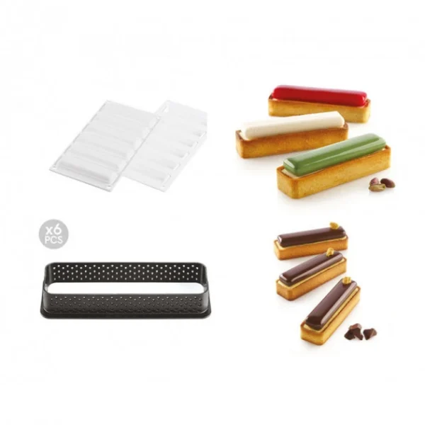 soldes en ligne Kit Moule Silicone 6 Tartelettes Rectangle 120mm Silikomart Professional 1