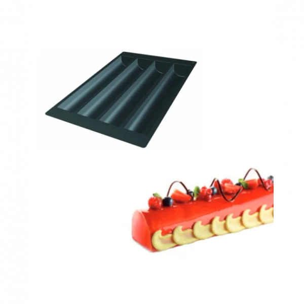 Moule Silicone 4 Bûches Rondes 49,5 X 8 X H 6,3 Cm 2137ml SilikoMart Professional jusqu'à 1