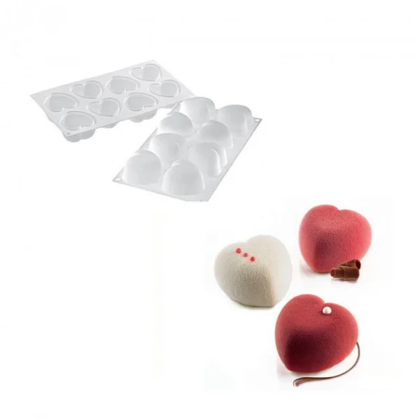 Moule Silicone 8 Coeurs Bombés 6,35 X 6,5 Cm 100ml SilikoMart Professional en ligne 1